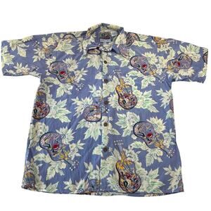 Avanti Silk Hawaiian Vintage Shirt Men's size Small Blue Ukulele AOP
